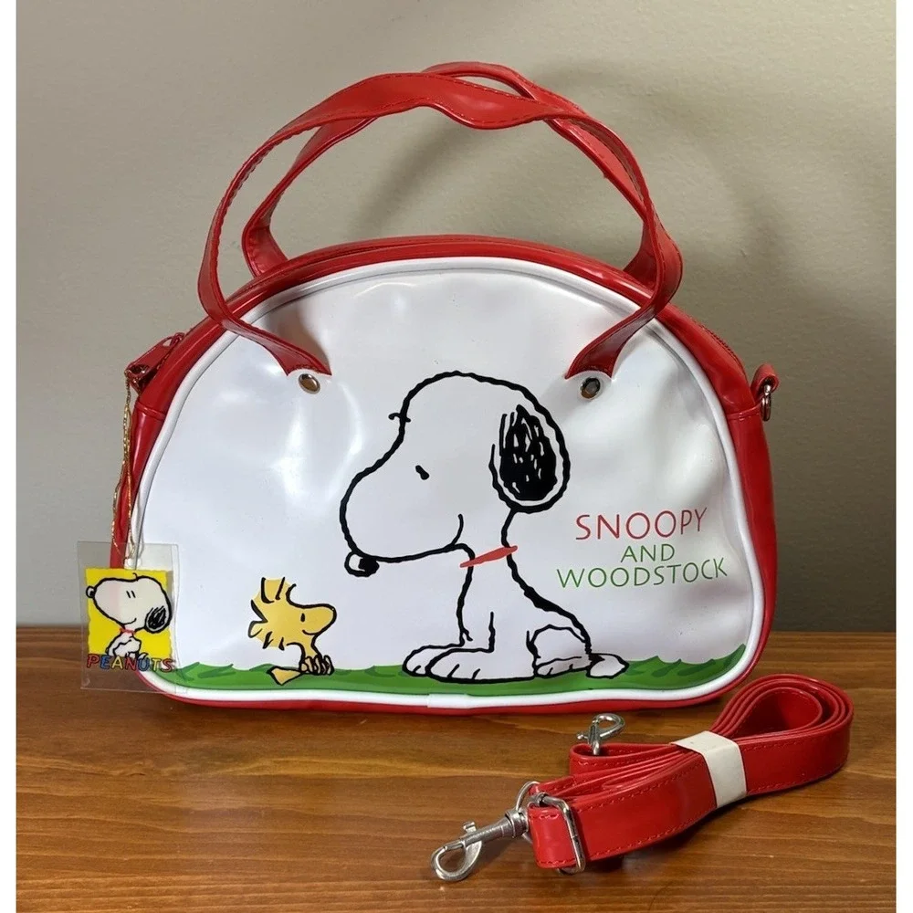 Vintage Peanuts Snoopy Woodstock Vinyl Shoulder Bag Red White Green NWT